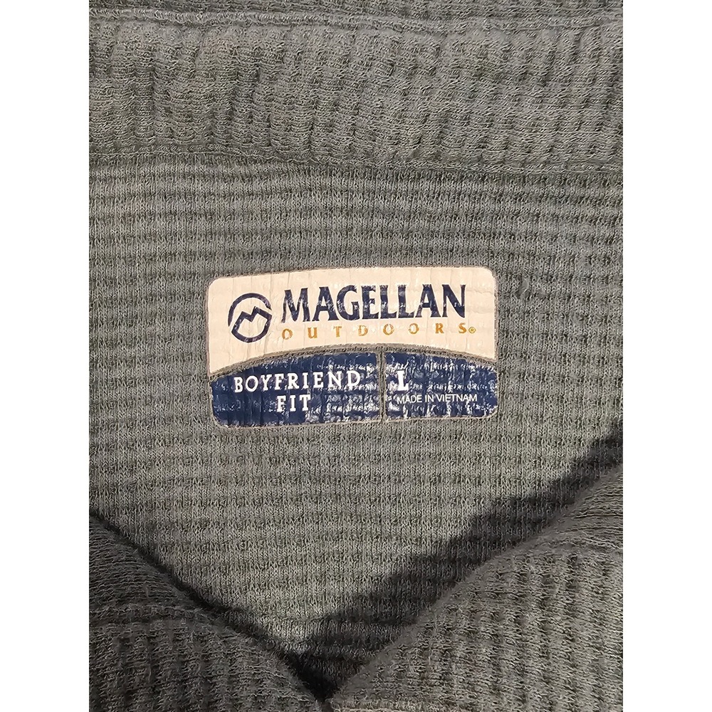 Magellan Size L Blue Gray Waffle Knit Boyfriend Fit Button Up Shirt - Picture 4 of 6